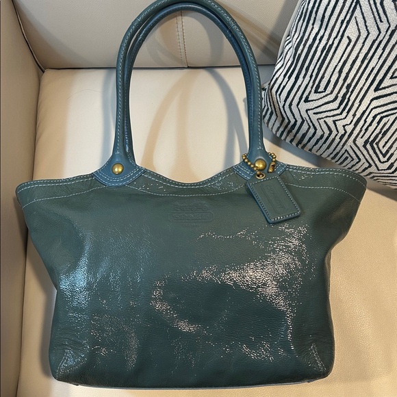 Coach Bleeker Teal Italian Cracked Leather Tote - Picture 4 of 17